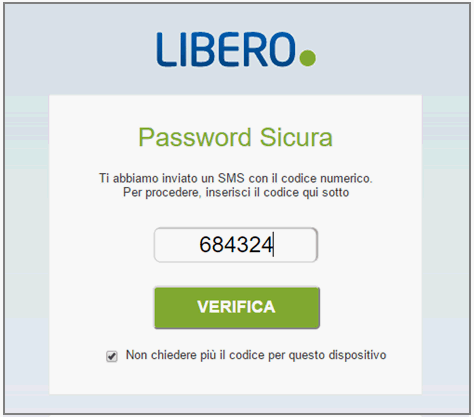 Codice Di Verifica Via SMS Per Dispositivi Sconosciuti - Libero Aiuto